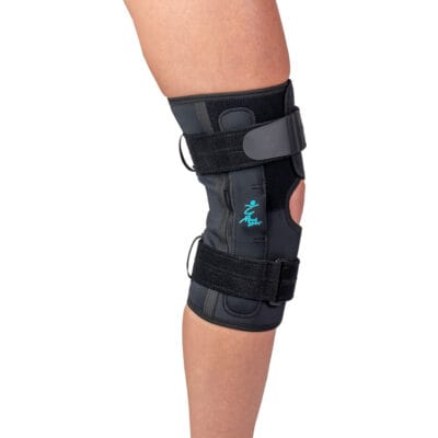 Side view of MedSpec Gripper 3 knee brace showing bilateral metal hinges for knee stability
